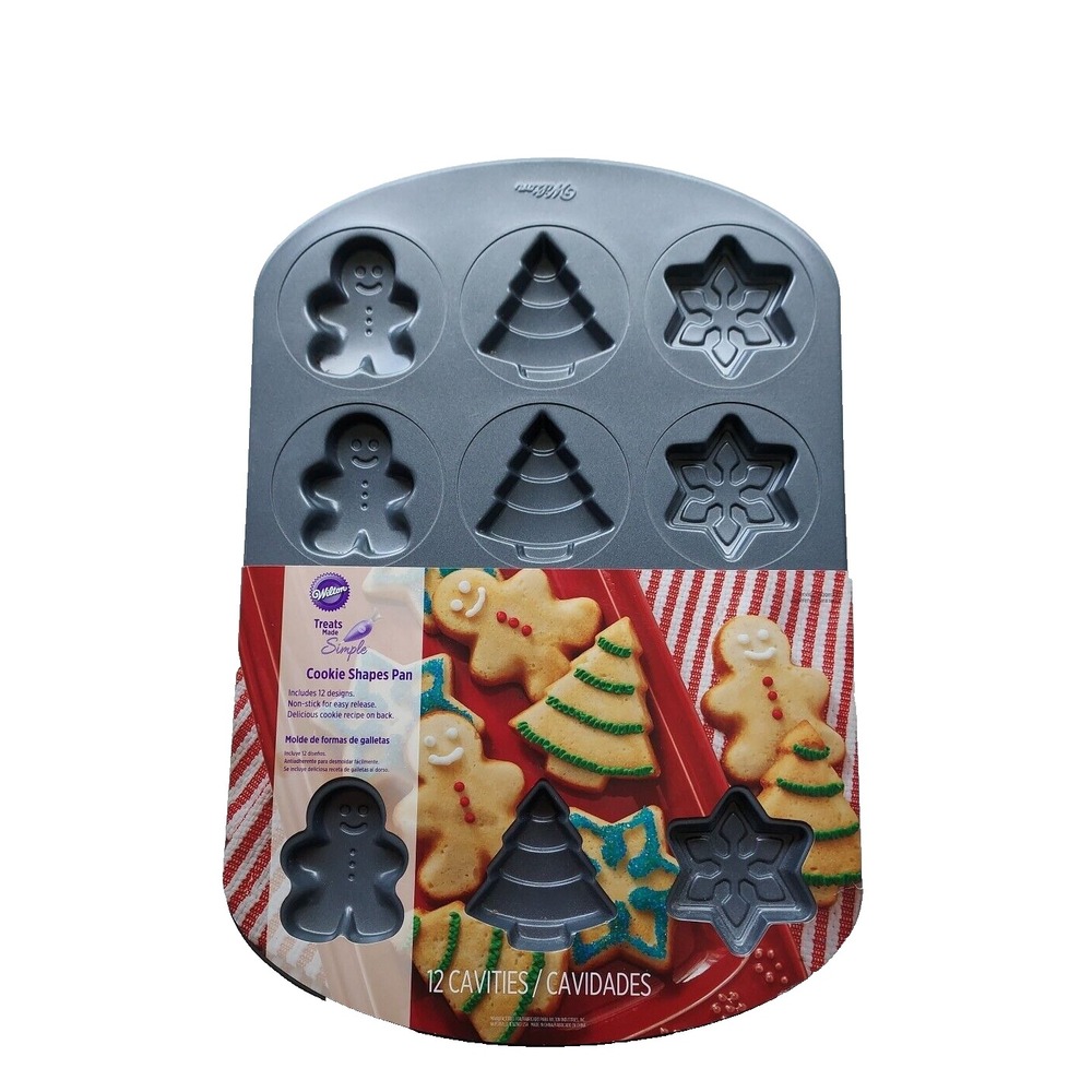 Wilton Treats Made Simple Holiday Cookie Shapes Pan 12 Cavity Non-Stick Gray